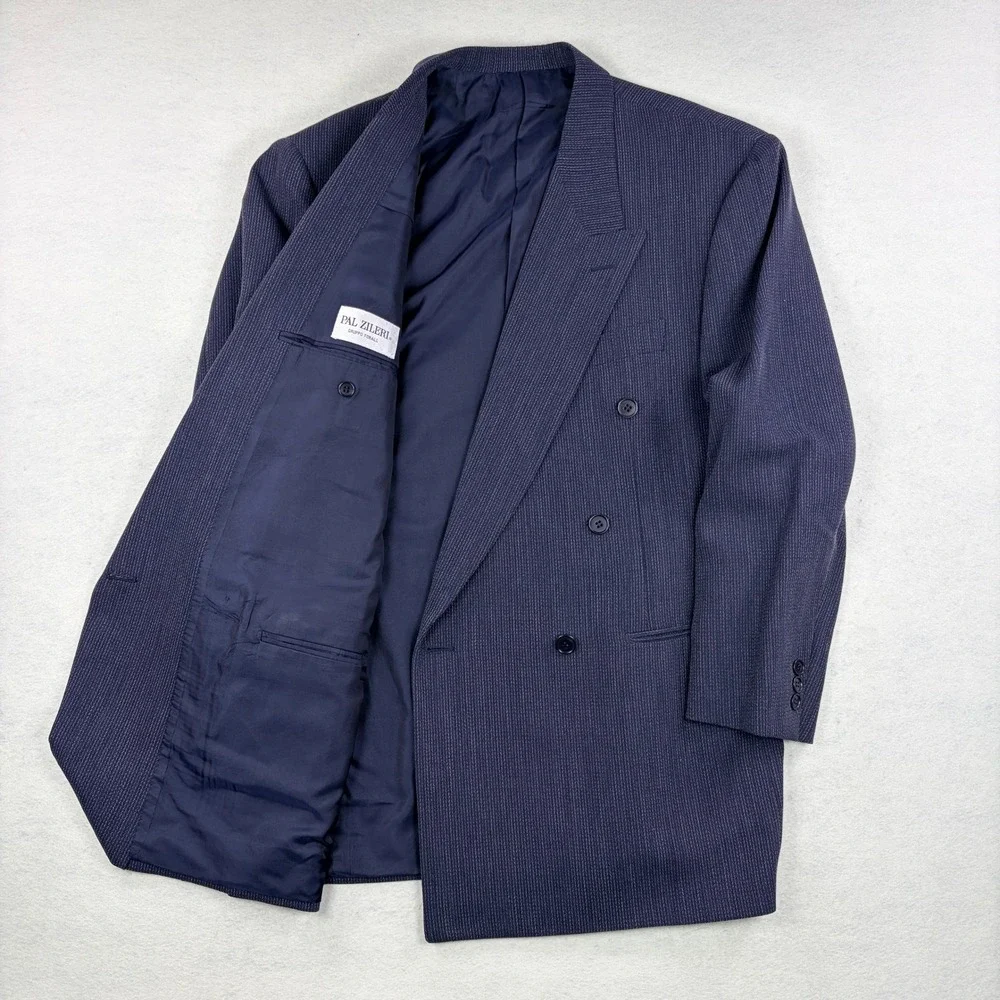 Pal Zileri Italy Mens Navy Blue Wool Double Breasted Pinstripe Suit 42R 36x30